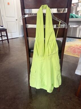 Green romper halter neck open back